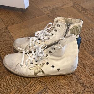Golden Goose White Linen High-Top Sneakers